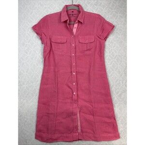 Escales Paris Linen Shirt Dress Womens Large Pink Summer Vacation Casual Preppy